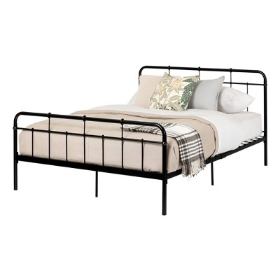 Black Metal Full Platform Bed with Headboard and Slats