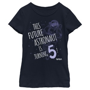 Girl's NASA This Future Astronaut Is Turning 5 Outline Sketch T-Shirt - 1 of 3