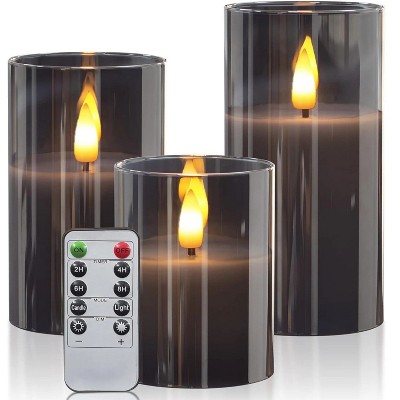 LunaLulinlk Flameless Candles Flickering 3D Wick Acrylic Electric Fake Candles, Battery Operated LED Pillar Candle-Gray 4''x5''x6''