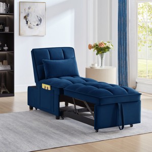 Single Pull Out Velvet Sofa Bed, Convertible Sleeper Chair with Storage Pocket & Adjustable Backrest for Apartment or Dorm-3irtyhousy - 1 of 4