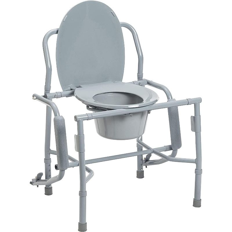 Drive Medical Steel Drop Arm Bedside Commode with Padded Arms and Back Bar, 300 lbs Capacity, Gray, 4 of 9