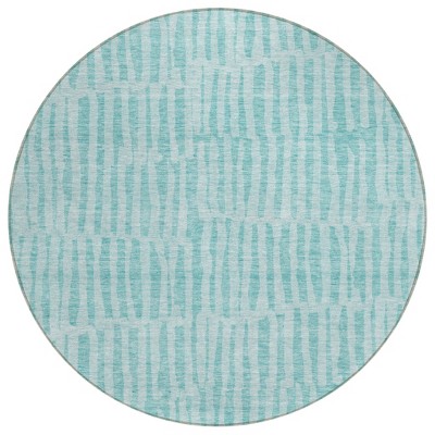 Teal Blue And Aqua Striped Washable Indoor Outdoor Area Rug