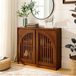 Mid Century Modern Fluted Sideboard Cabinet with Storage & 2 Outlet Holes, Narrow Buffet Cabinet for Living Room, Entryway, Hallway - 1 of 4