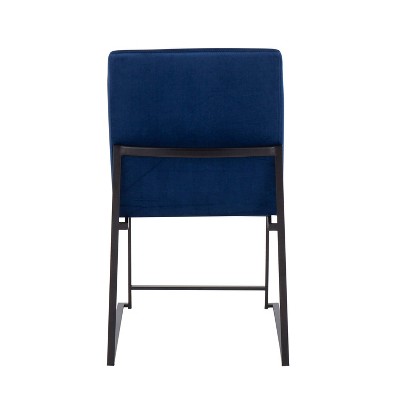 Fuji Contemporary High-Back Side Chair in Blue Velvet and Black Steel
