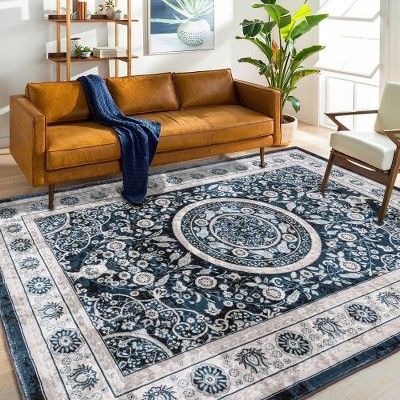 Kumasinova Vintage Boho Area Rug, Washable Rug with Floral Pattern, Faux Cashmere Living Room Rug, Non-Slip Rugs, Stain-Resistant Door Mat