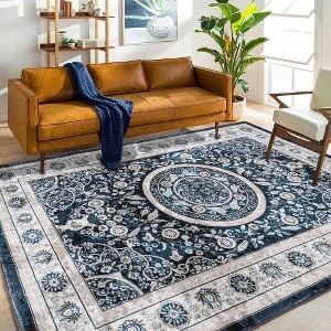 Kumasinova Vintage Boho Area Rug, Washable Rug with Floral Pattern, Faux Cashmere Living Room Rug, Non-Slip Rugs, Stain-Resistant Door Mat - 1 of 4