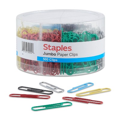 Staples Jumbo Vinyl Coated Paper Clips Smooth 500/Tub 480109