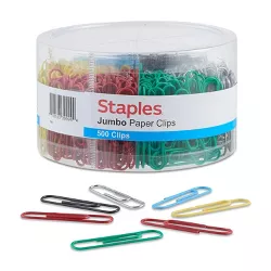 Staples Jumbo Vinyl Coated Paper Clips Smooth 500/Tub 480109