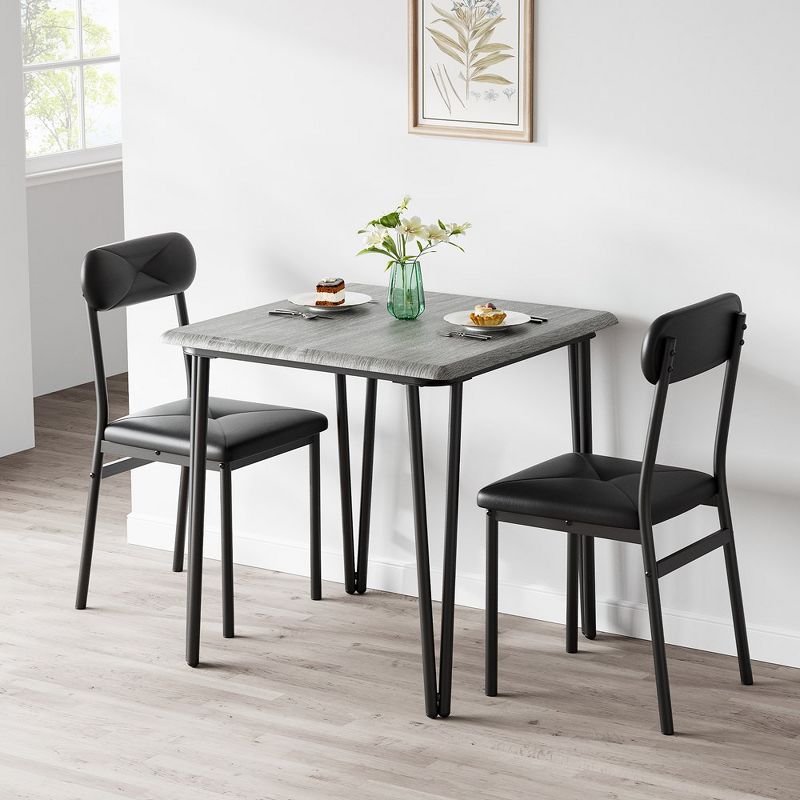 Whizmax Small Dining Table Set for 2, 3 Piece Kitchen Bar Dinette Square, with PU Upholstered Chairs, 2 of 11