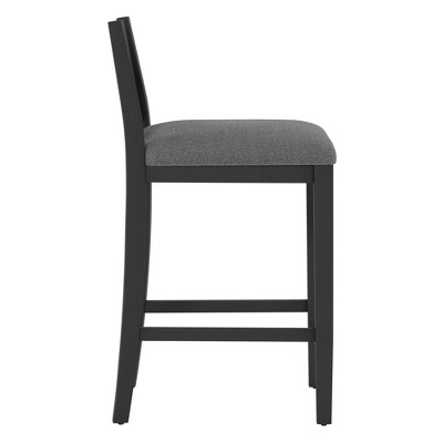 Allbritton Keyhole Black Wood Counter Height Stool with Dove Gray Seat