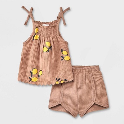 Image of Grayson Mini Baby Girls' Lemon Top & Bottom Set - Brown 12M
