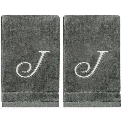 Creative Scents Gray Fingertip Monogrammed Towels Silver Embroidered