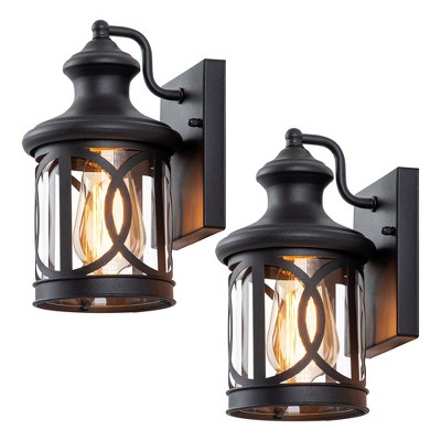 C Cattleya 2-pack 1-light Matte Black Outdoor Wall Sconce With Clear ...