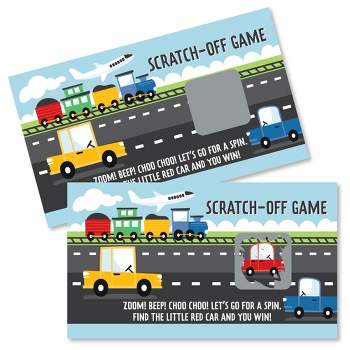 Big Dot of Happiness Cars, Trains, and Airplanes - Transportation Birthday Party Game Scratch Off Cards - 22 Count