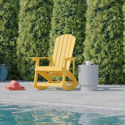 Savannah Yellow Poly Resin Adirondack Rocking Chair with Stainless Steel Hardware