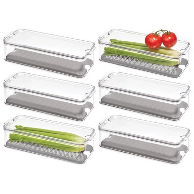 iDesign Set of 6 Fridge Produce Bins with Drainage Tray - Clear/Gray