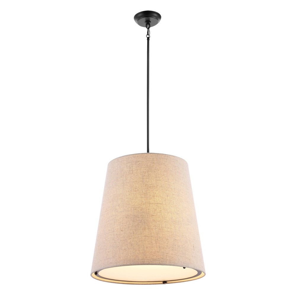 18" LED 1-Light Arden Iron Pendant Oil Rubbed Bronze/Beige - JONATHAN Y: Modern Linen Shade, ETL Listed, Adjustable Height