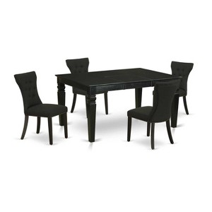 HomeStock 5-Piece Rectangle Black Finish Solid Wood Top Dining Table with 4 Parson Chair with Butterfly Leaf - 1 of 4