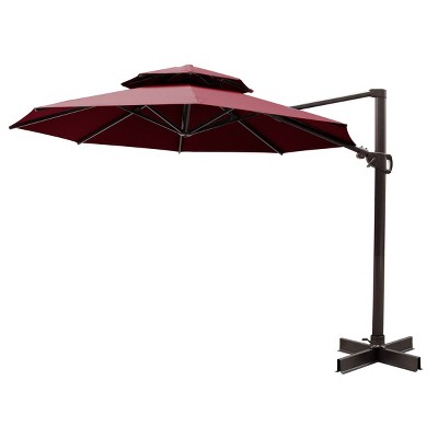 10' Square Deluxe Outdoor Offset Cantilever Patio Umbrella Red - Crestlive Products