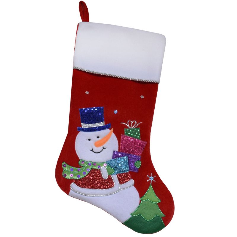 Northlight 20.5" Red and White Embroidered Snowman with Glitter Christmas Stocking, 1 of 4