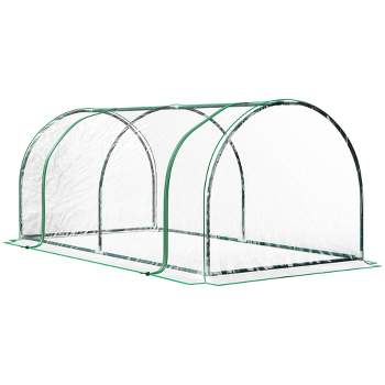 Outsunny Mini Greenhouse, Waterproof Cloche Cold Frame, 7' L x 3' W x 2.5' H Portable Hot House, 4 Zippered Doors, Green