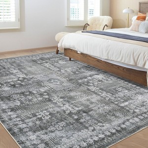 Vintage Machine Washable Oriental Design Carpet with Non Slip Backing Distressed Stain Resistant Soft Low Pile Floor Cover for Living Room Bedroom - 1 of 4