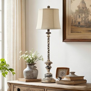 GTCLIGHTING Farmhouse Table Lamps for Living Room,35.25" Resin Bedside Lamps with Fabric Shade&Rotary Switch for Bedroom Office - 1 of 4