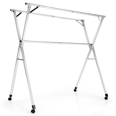 Costway Clothes Drying Rack Stainless Steel Garment Rack Adjustable & Foldable w/ Wheels