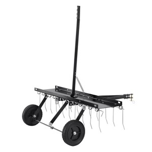 VEVOR Tow Behind Dethatcher, 40-inch Tow Dethatcher with 20 Spring Steel Tines, Lawn Dethatcher Rake for ATV or Mower, Tow Behind Lawn Rake, Black - 1 of 4