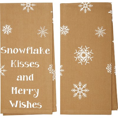 Snowflake Burlap Natural Snowflake Kisses Tea Towel Set of 2 19x28  VHC Brands