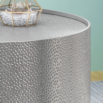 Silver Round Hammered Metal Indoor Coffee Table