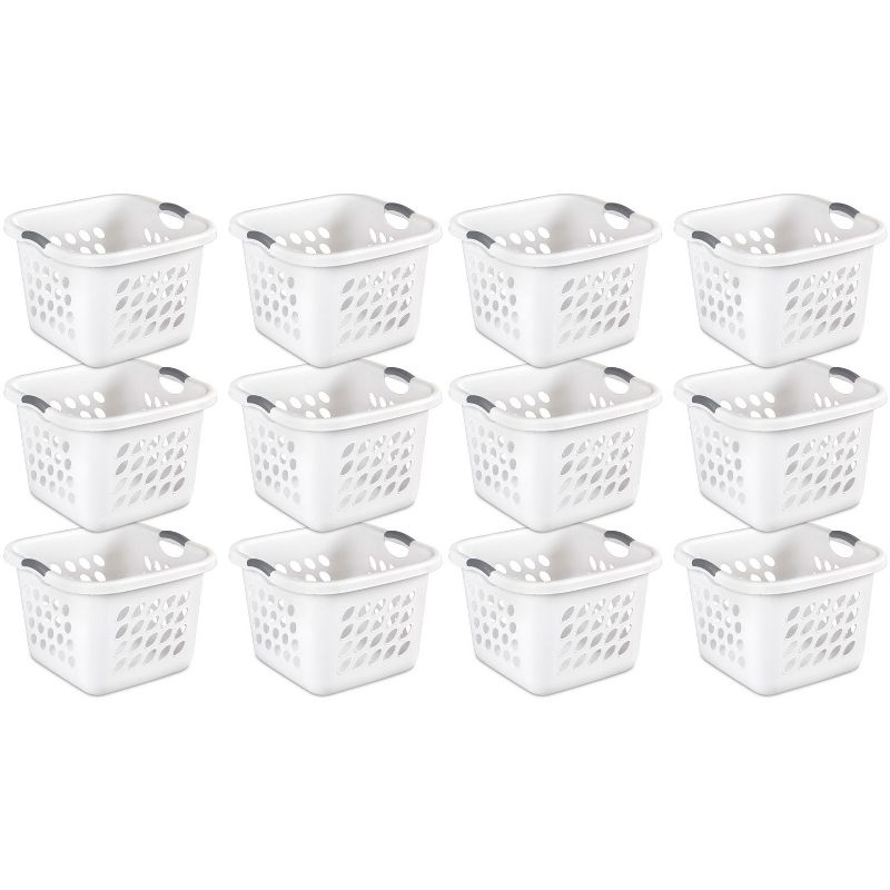 Sterilite 1.5 Bushel Ultra Square Laundry Basket, Plastic, Comfort Handles to Easily Carry Clothes to and from the Laundry Room, White, 12-Pack, 1 of 6