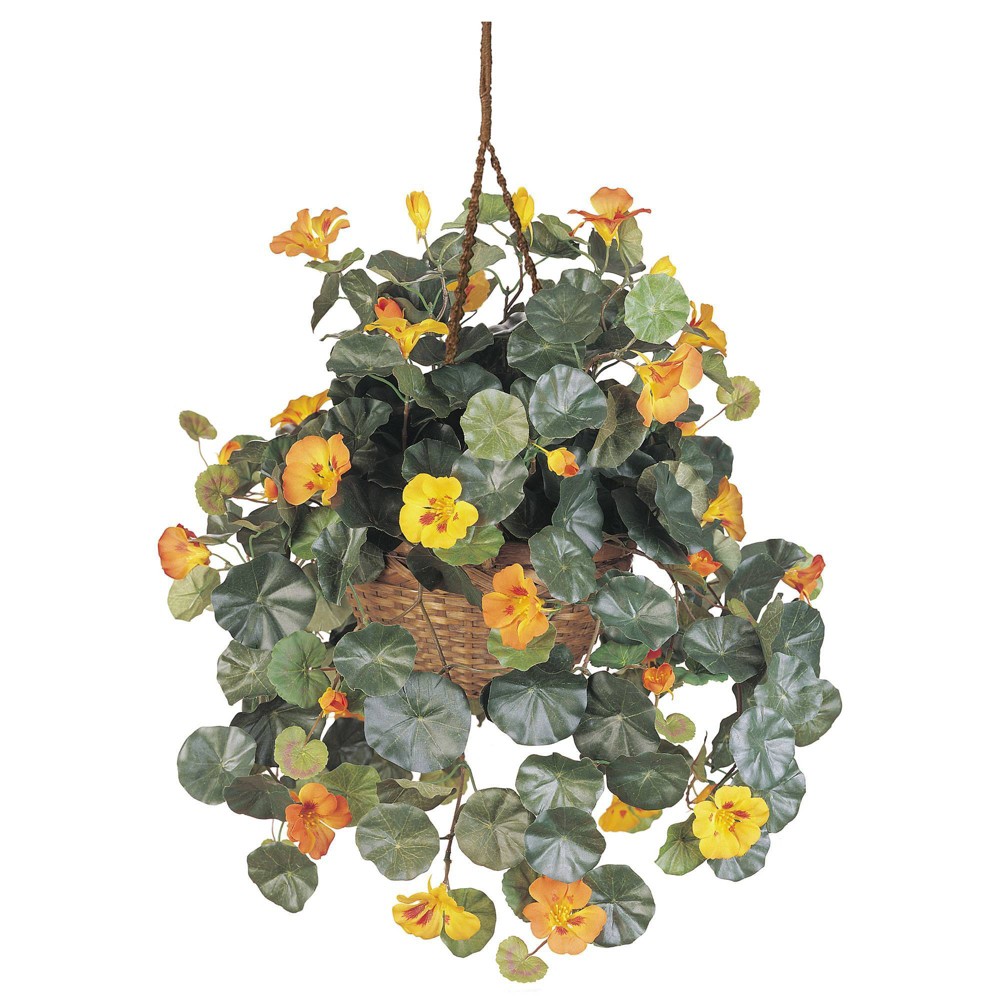 Photos - Garden & Outdoor Decoration 29" x 22" Artificial Nasturtium in Hanging Basket Yellow - Nearly Natural