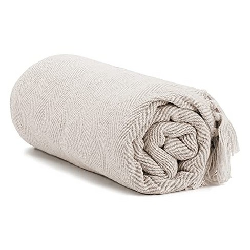 Americanflat Throw Blanket for Couch in Cream Herringbone 50