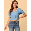 Allegra K Women's Square Neck Lace Panel Button Front Elegant Tops - 3 of 4