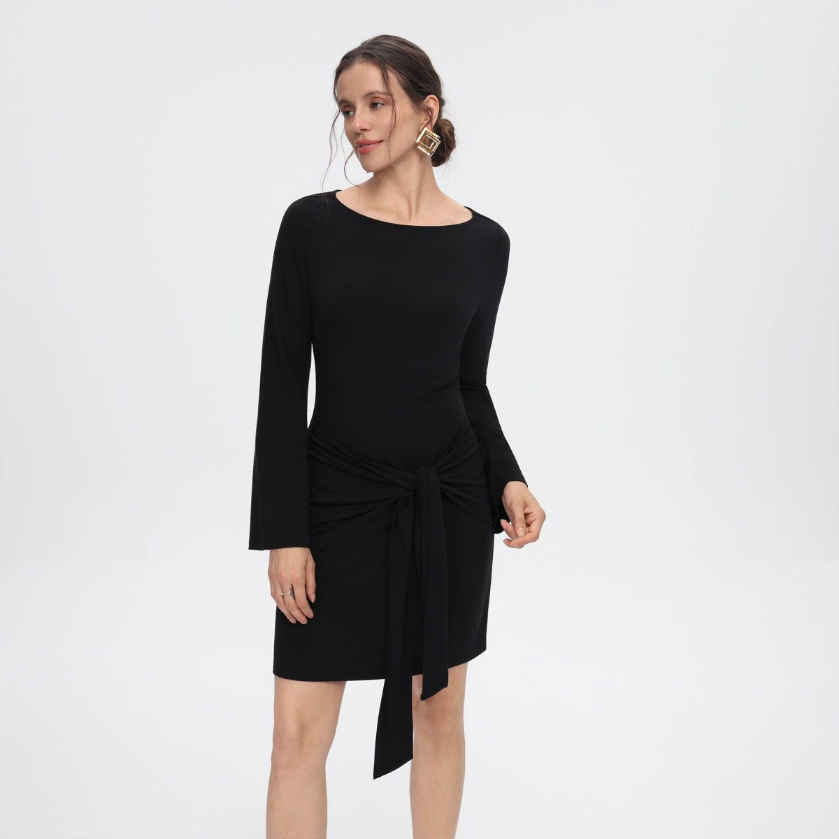 Women's Bell Long Sleeve Fitted Knit Waist Tie Mini Dress - A New Day™ - thumbnail 5