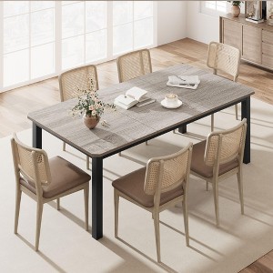 Industrial Dining Table for 6-8 People, 78.7 Inch Long Wooden Kitchen Table with Sturdy Metal Frame & Rustic Brown Finish-Seats 6 Rectangular Counter - 1 of 4