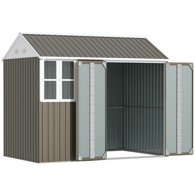 Gray 6' x 8' Metal Outdoor Storage Shed with Windows