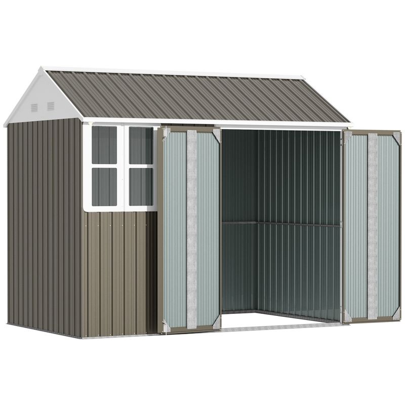 Outsunny 8' x 6' Outdoor Storage Shed, Extra Large Metal Garden Shed with Lockable Doors, Cottage Style 4-Pane Window & Vents, Gray, 4 of 7