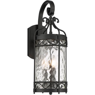 John Timberland Paseo 23" High Hammered Glass Matte Black Outdoor Wall Light