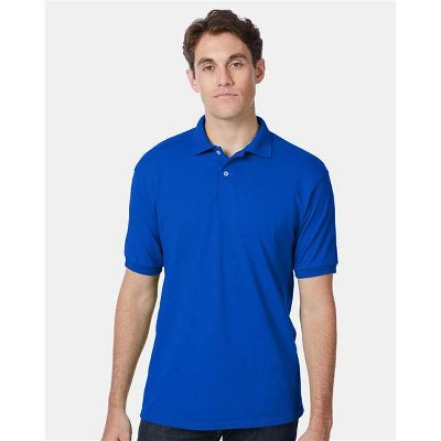 Hanes Men Polo Jersey Ecosmart Moisture Wicking Deep Royal M