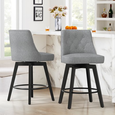 Huxxion Bar Stools Set of 2, Counter Height Swivel Bar Stools with High Back, 22" Seat Height for Kitchen Island & Home (Black)
