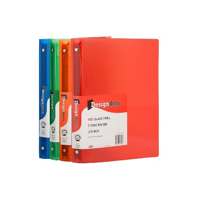 JAM Paper Plastic .75" 3-Ring Binders Assorted Colors 4/Pack 750T1RGBOR