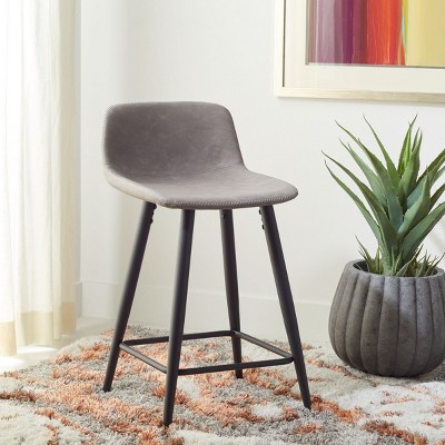Grey and Black Saddle Style Leather Counter Stool
