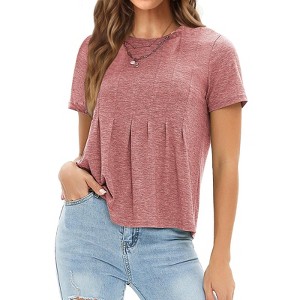 EXLURA Womens Summer Cute Crop Tops Short Sleeve Pleated T-shirts Crewneck Blouse - 1 of 4