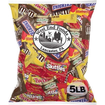 West End Foods (5 lbs) Bundle with Twix, Snickers, Milky Way, M&M's Milk Chocolate, Skittles, Starburst, M&M's Peanut Fun & Mini Size Treats