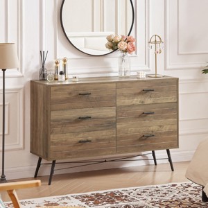KTMBDW Drawer Chest, Drawer Dresser TV Stand for TV, Dressers Large Storage Tower Unit, Dresser for Bedroom, Living Room, Hallway, Rustic Walnut - 1 of 4
