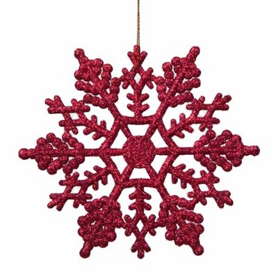 Cranberry Red Glitter Snowflake Shatterproof Ornament Set
