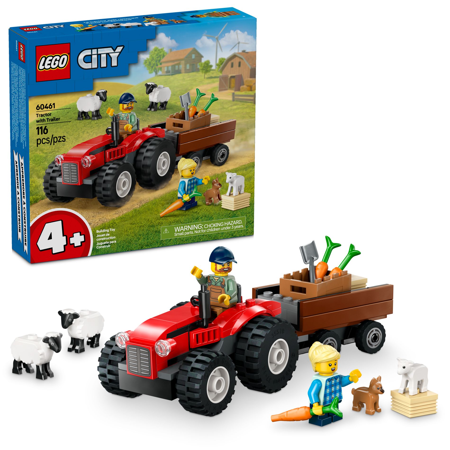 LEGO City Red Farm Tractor with Trailer & Sheep Toddler Learning Building Toy 60461