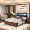 Besiost Bed Frame with Upholstered Storage Headboard, Bedframe with Charging Station and LED Light - 3 of 4